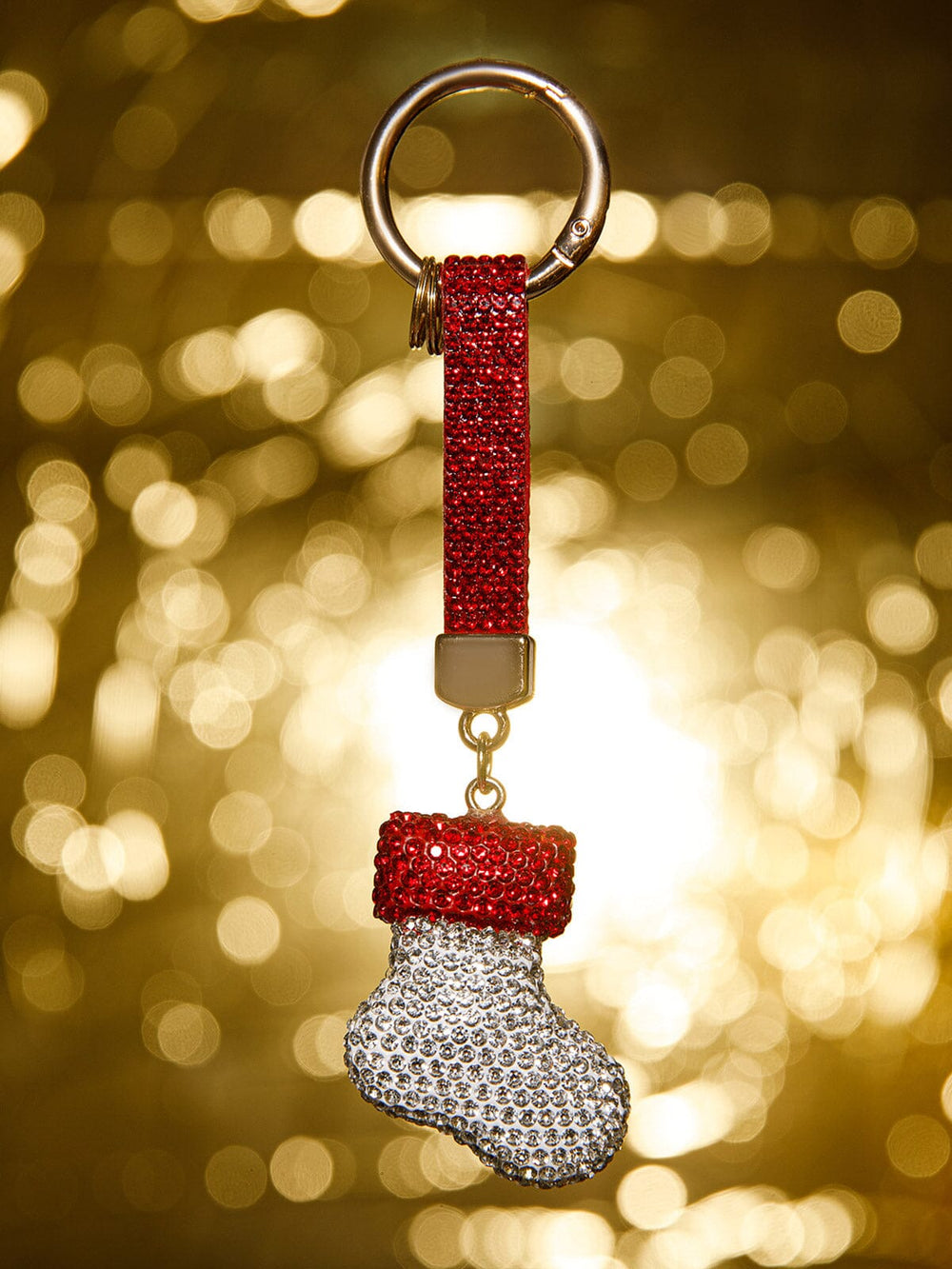 CHRISTMAS SANTA CLAUS BOOT RHINESTONES PENDANT KEYCHAIN