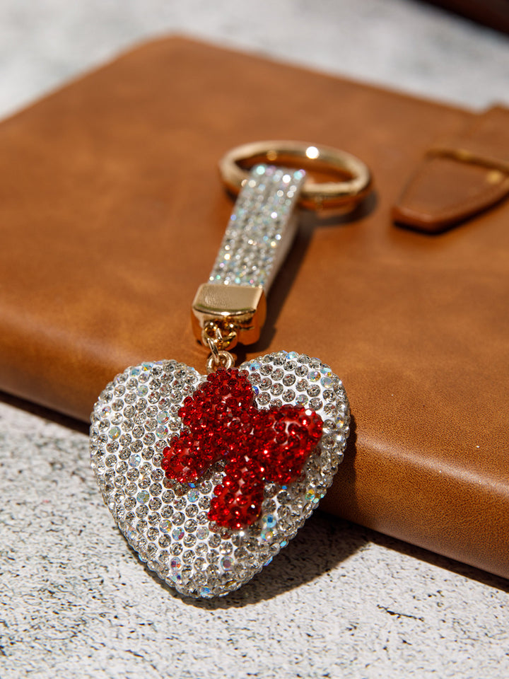 FASHION HEART & BOW RHINESTONES PENDANT KEYCHAIN
