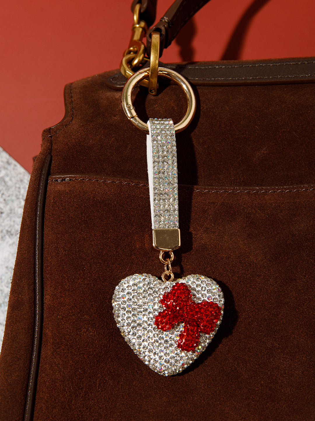 FASHION HEART & BOW RHINESTONES PENDANT KEYCHAIN