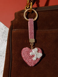 FASHION HEART & BOW RHINESTONES PENDANT KEYCHAIN