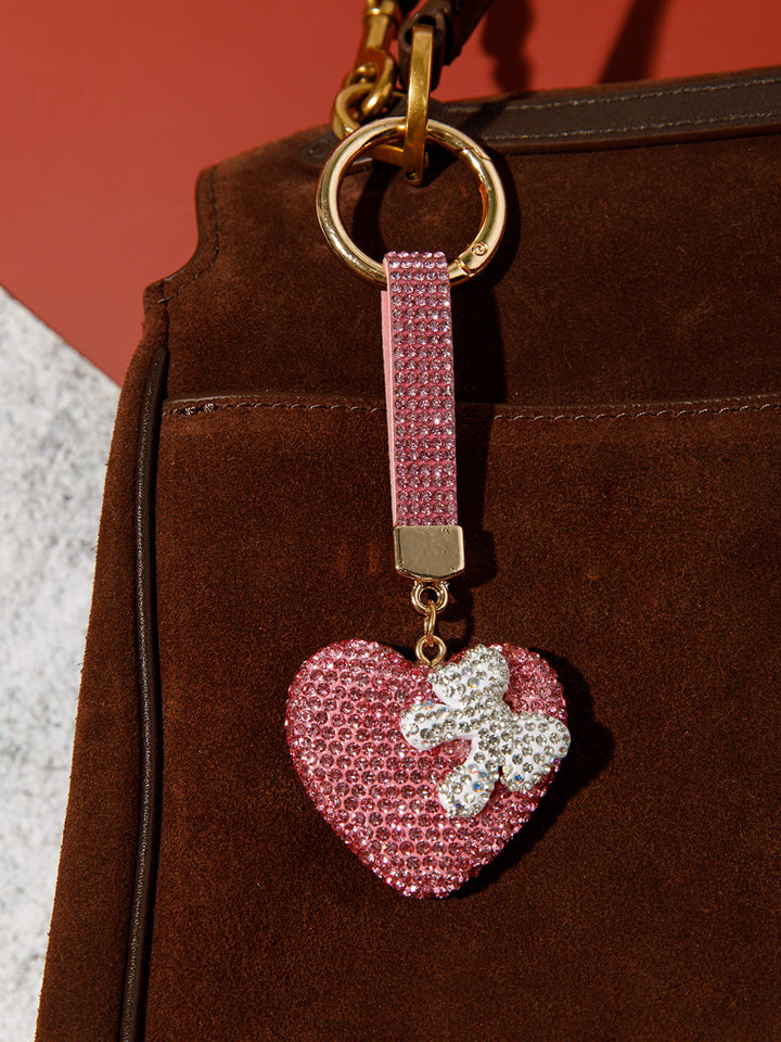 FASHION HEART & BOW RHINESTONES PENDANT KEYCHAIN
