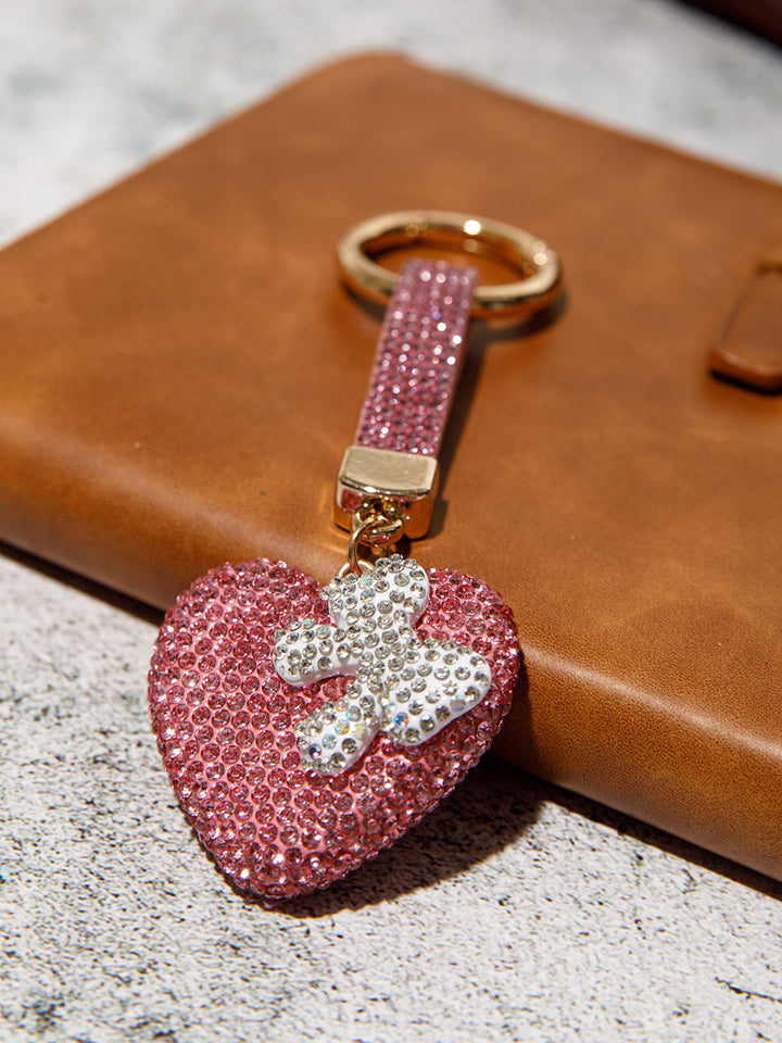 FASHION HEART & BOW RHINESTONES PENDANT KEYCHAIN