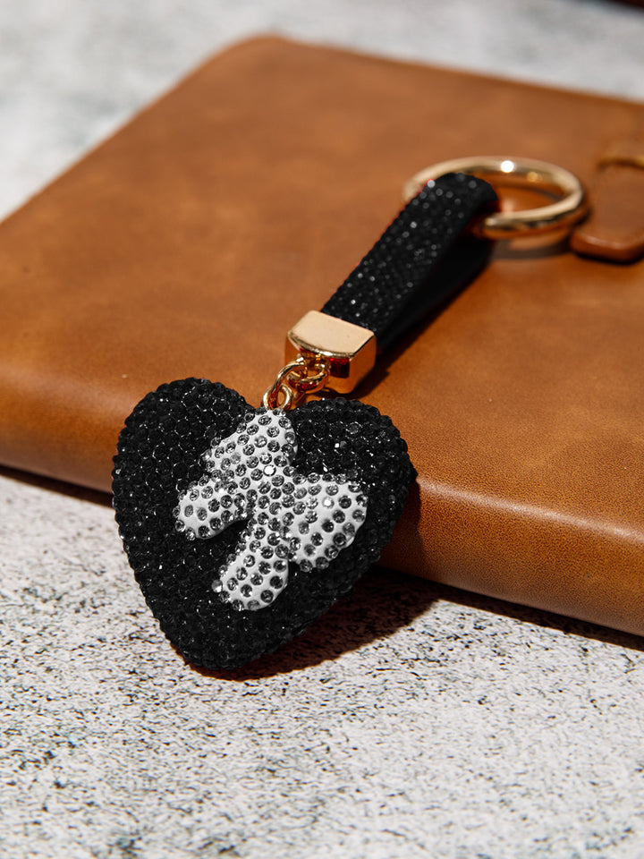 FASHION HEART & BOW RHINESTONES PENDANT KEYCHAIN