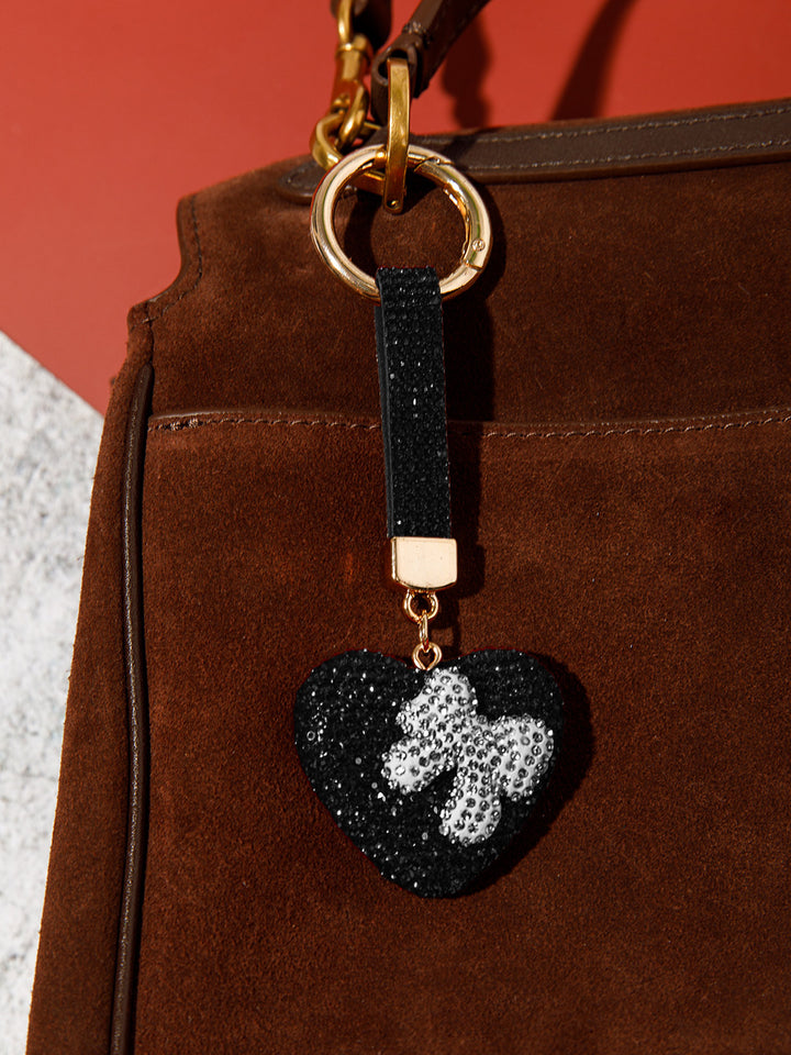 FASHION HEART & BOW RHINESTONES PENDANT KEYCHAIN
