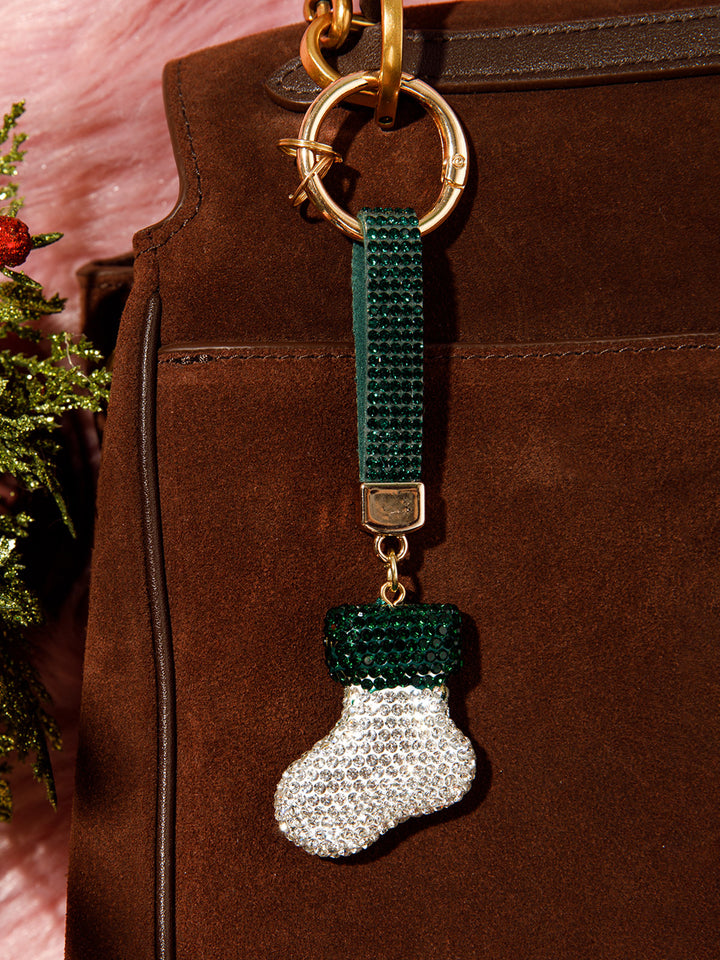 CHRISTMAS SANTA CLAUS BOOT RHINESTONES PENDANT KEYCHAIN