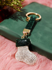 CHRISTMAS SANTA CLAUS BOOT RHINESTONES PENDANT KEYCHAIN