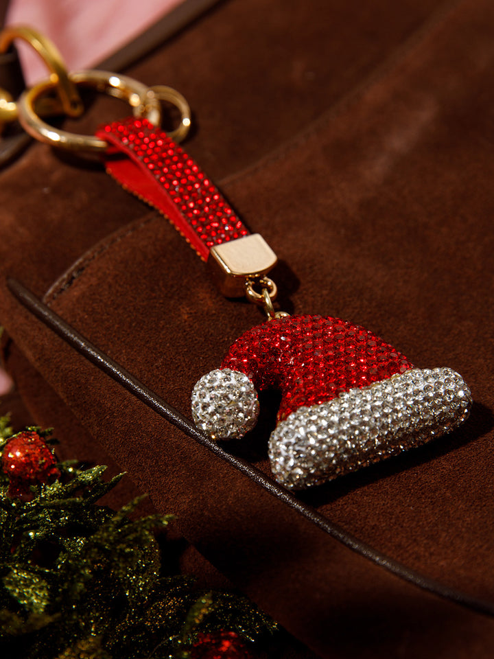 CHRISTMAS SANTA CLAUS HAT RHINESTONES PENDANT KEYCHAIN