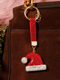 CHRISTMAS SANTA CLAUS HAT RHINESTONES PENDANT KEYCHAIN