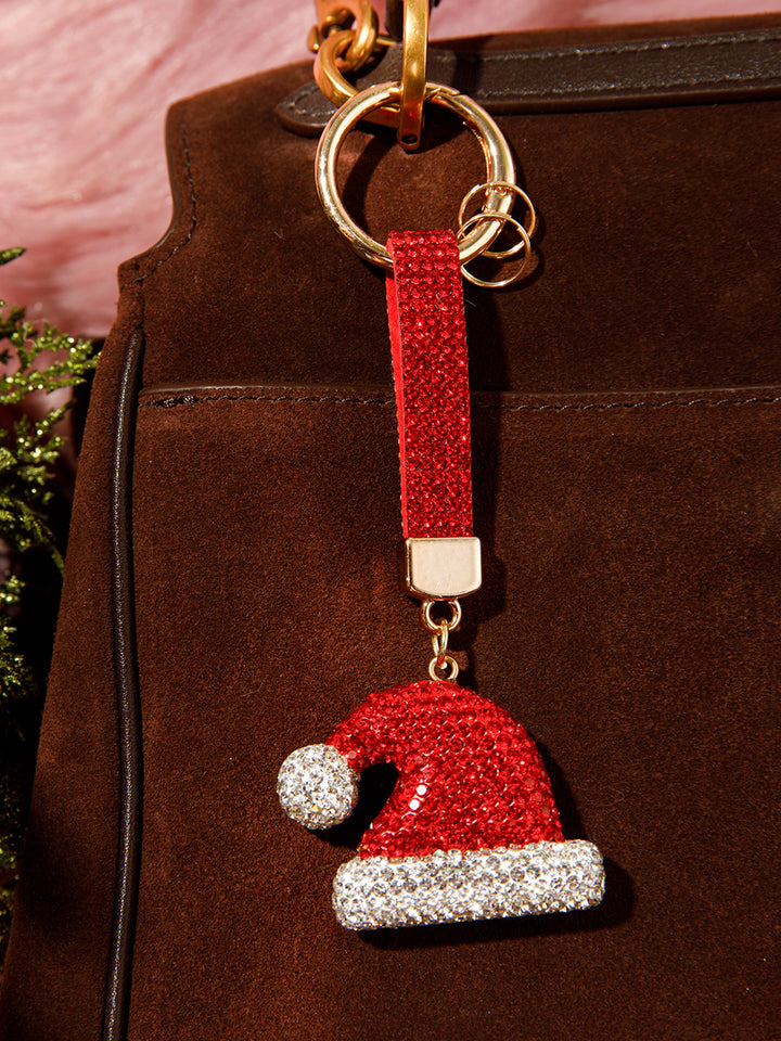 CHRISTMAS SANTA CLAUS HAT RHINESTONES PENDANT KEYCHAIN