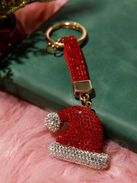 CHRISTMAS SANTA CLAUS HAT RHINESTONES PENDANT KEYCHAIN