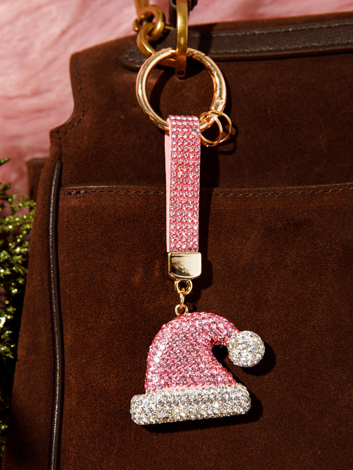 CHRISTMAS SANTA CLAUS HAT RHINESTONES PENDANT KEYCHAIN