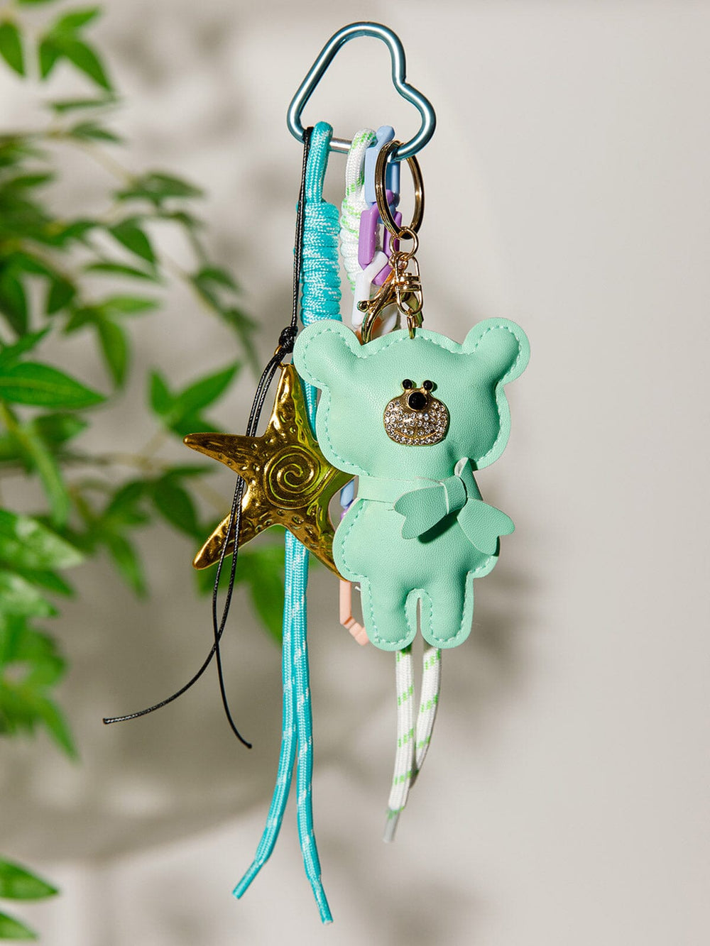 FASHION PU LEATHER TEDDY BEAR MULTI PENDANT KEYCHAIN