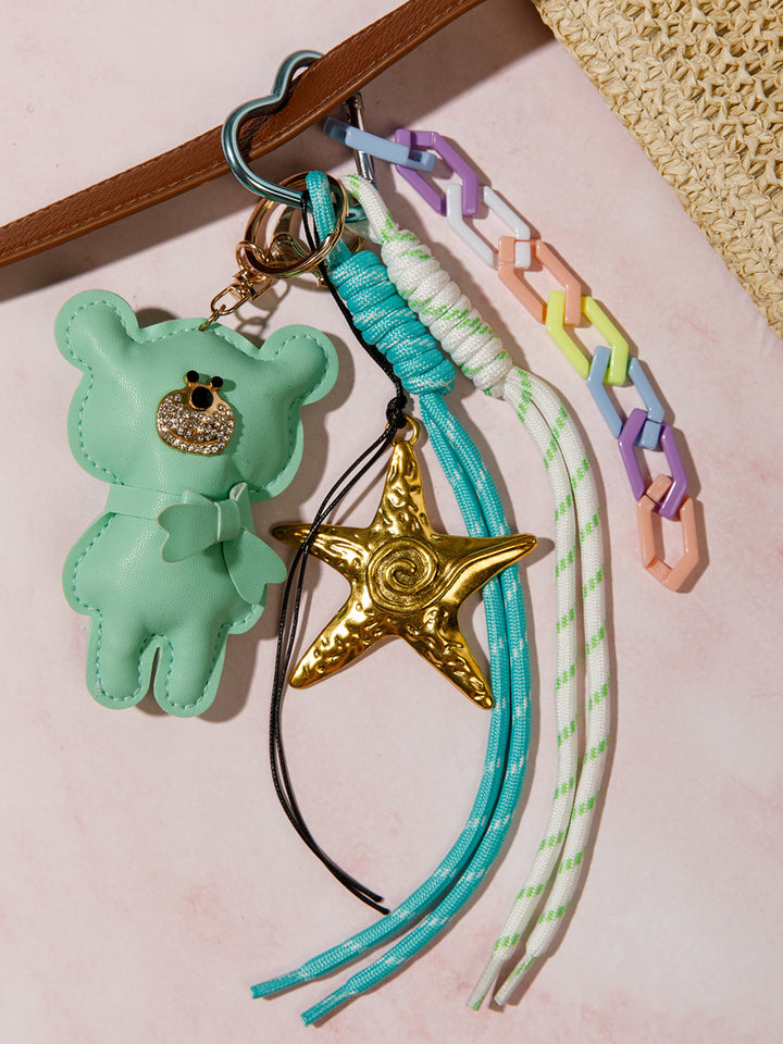 FASHION PU LEATHER TEDDY BEAR MULTI PENDANT KEYCHAIN