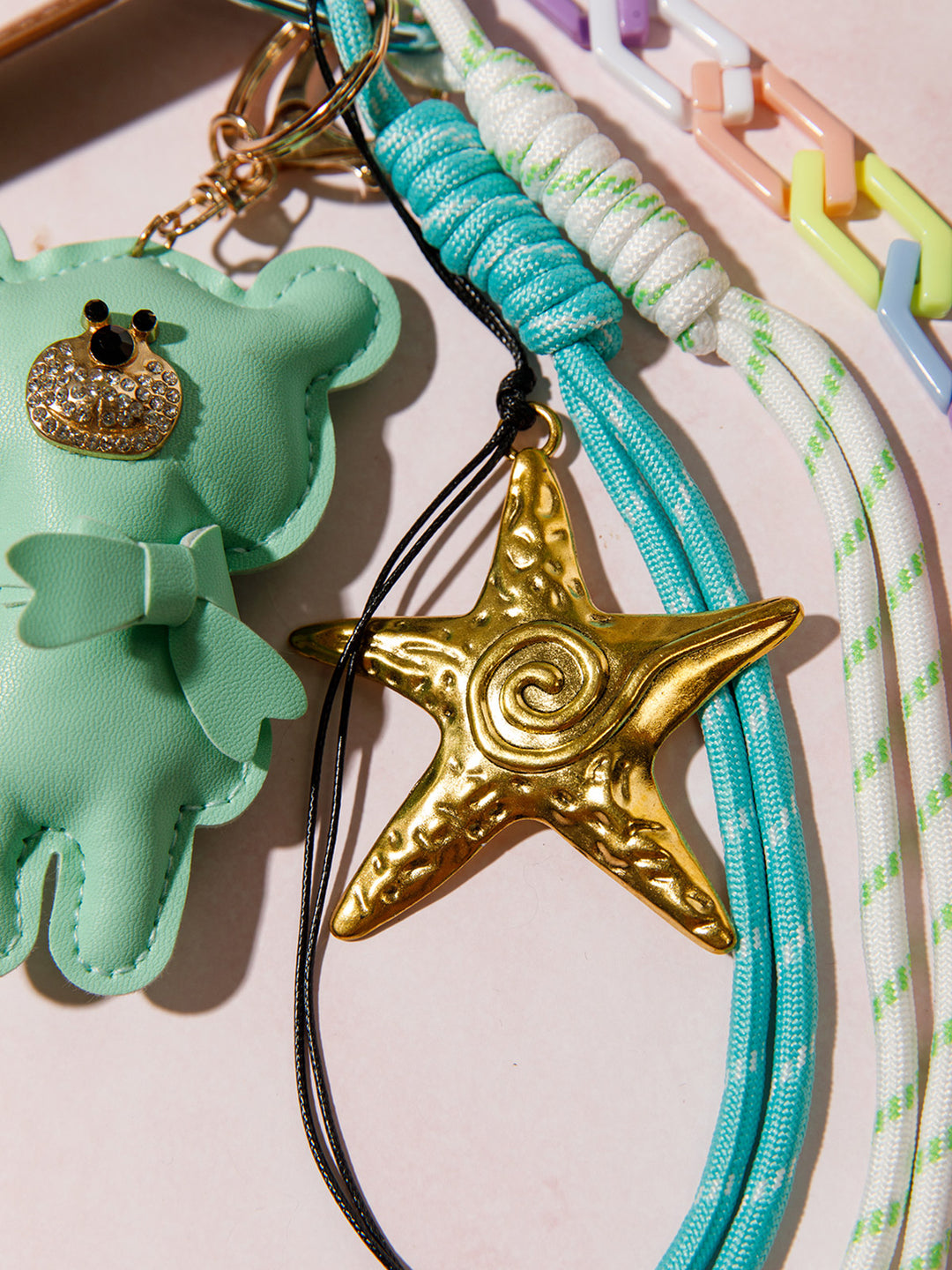 FASHION PU LEATHER TEDDY BEAR MULTI PENDANT KEYCHAIN