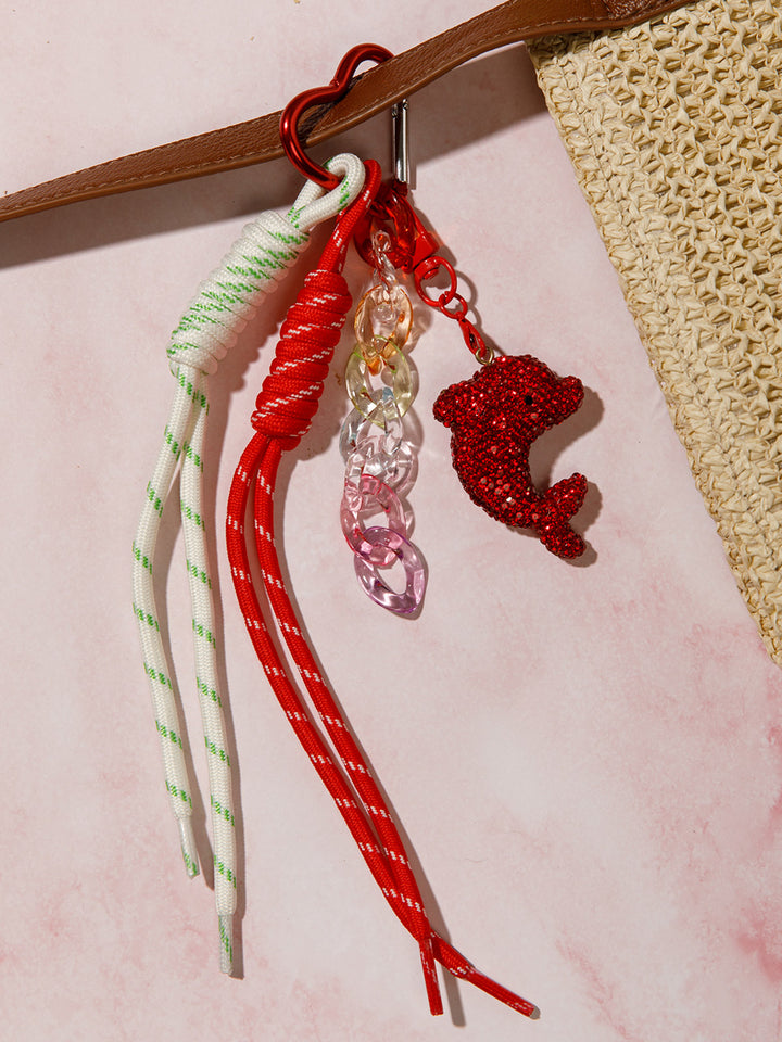 FASHION DOLPHIN RHINESTONES MULTI PENDANT KEYCHAIN