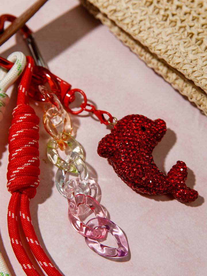 FASHION DOLPHIN RHINESTONES MULTI PENDANT KEYCHAIN