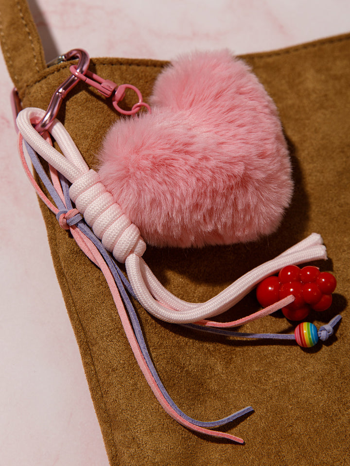 FASHION FUZZY HEART MULTI PENDANT KEYCHAIN