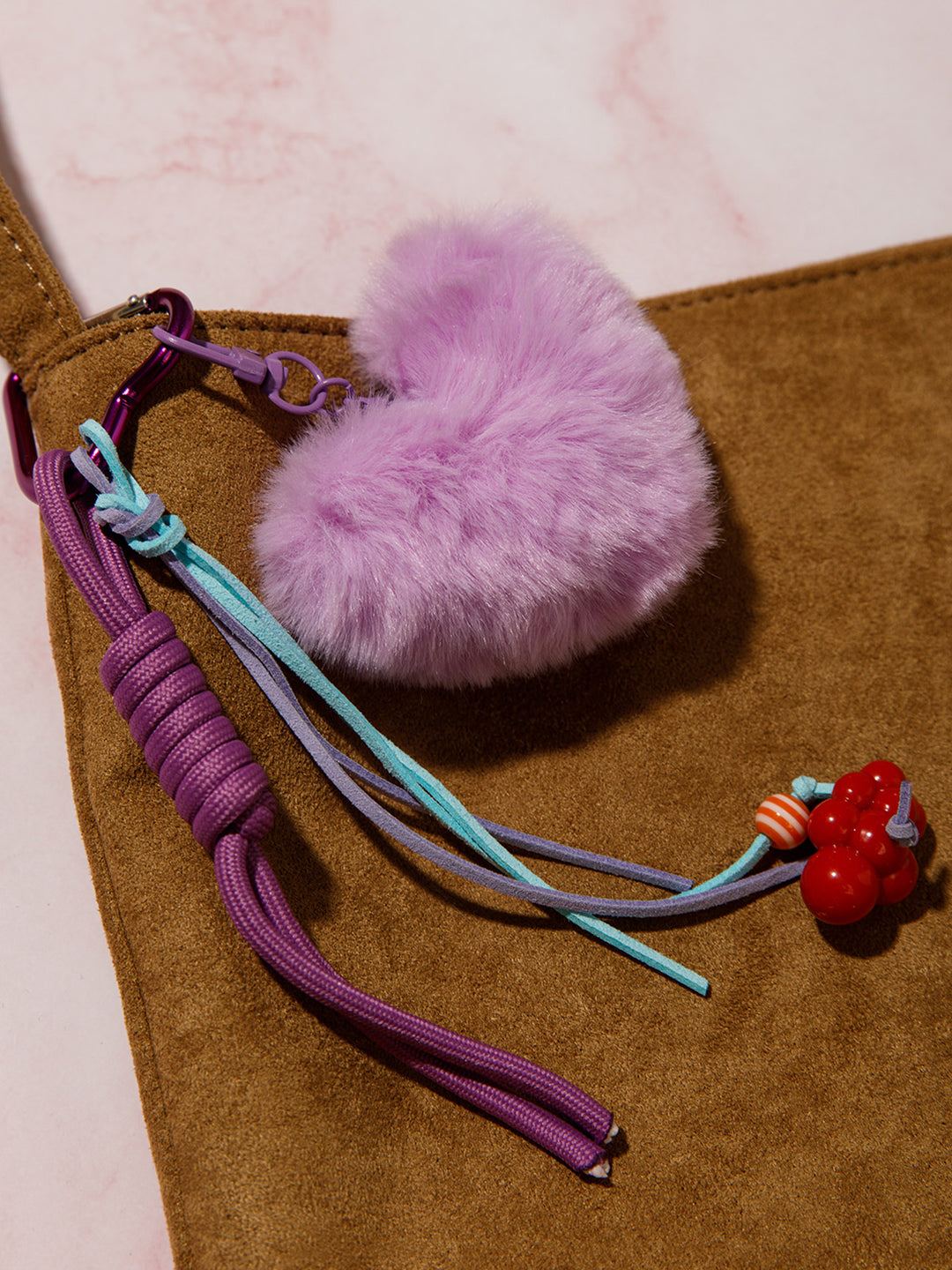 FASHION FUZZY HEART MULTI PENDANT KEYCHAIN