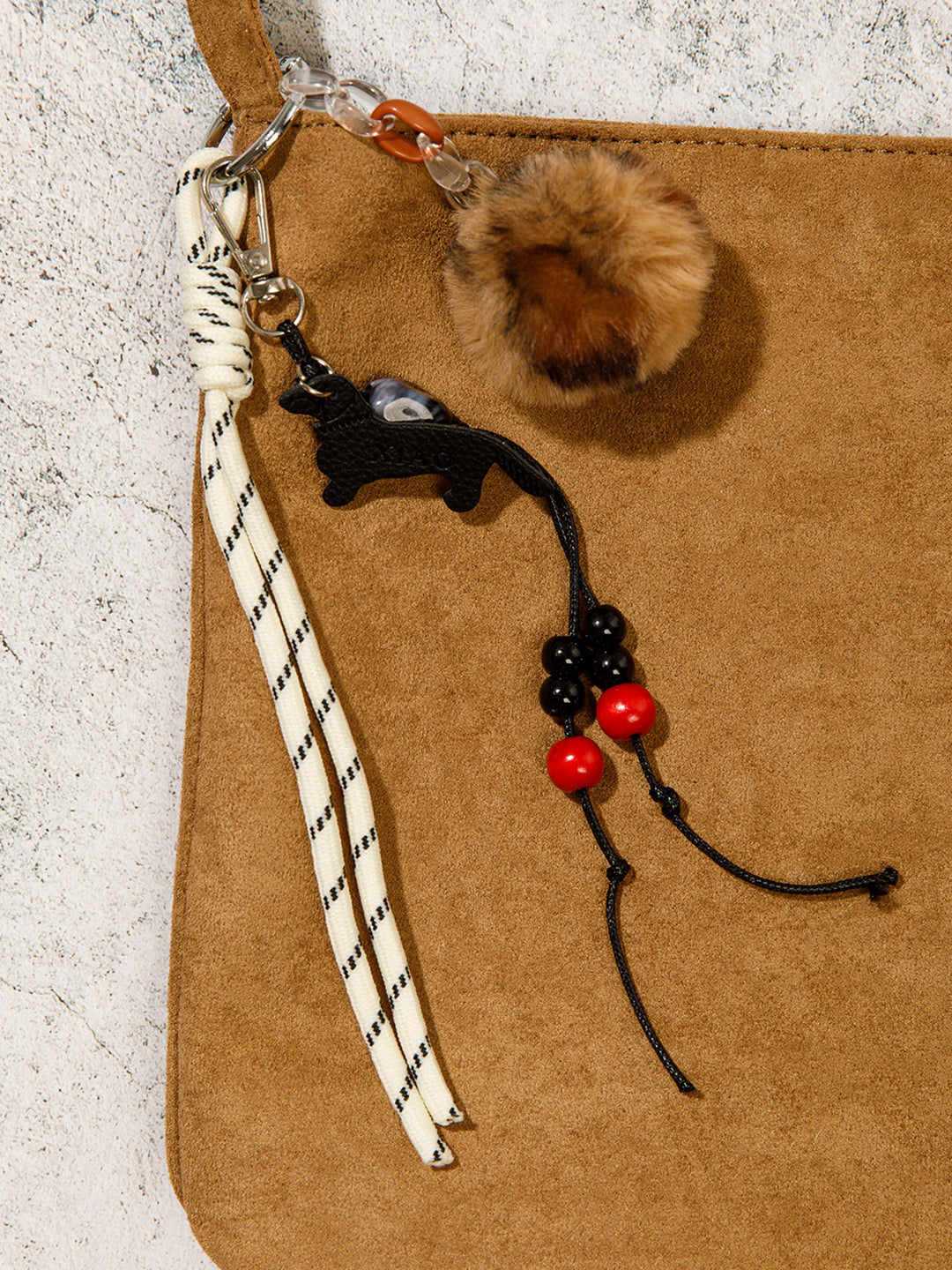 FASHION FUZZY BALL LUCKY GIRL MULTI PENDANT KEYCHAIN