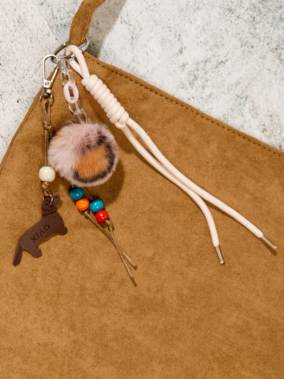 FASHION FUZZY BALL LUCKY GIRL MULTI PENDANT KEYCHAIN