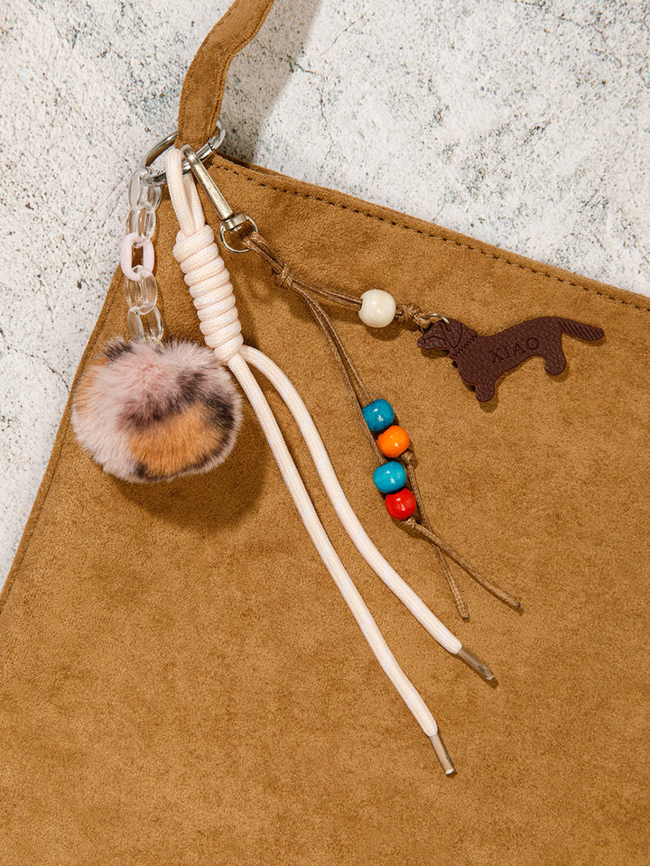 FASHION FUZZY BALL LUCKY GIRL MULTI PENDANT KEYCHAIN