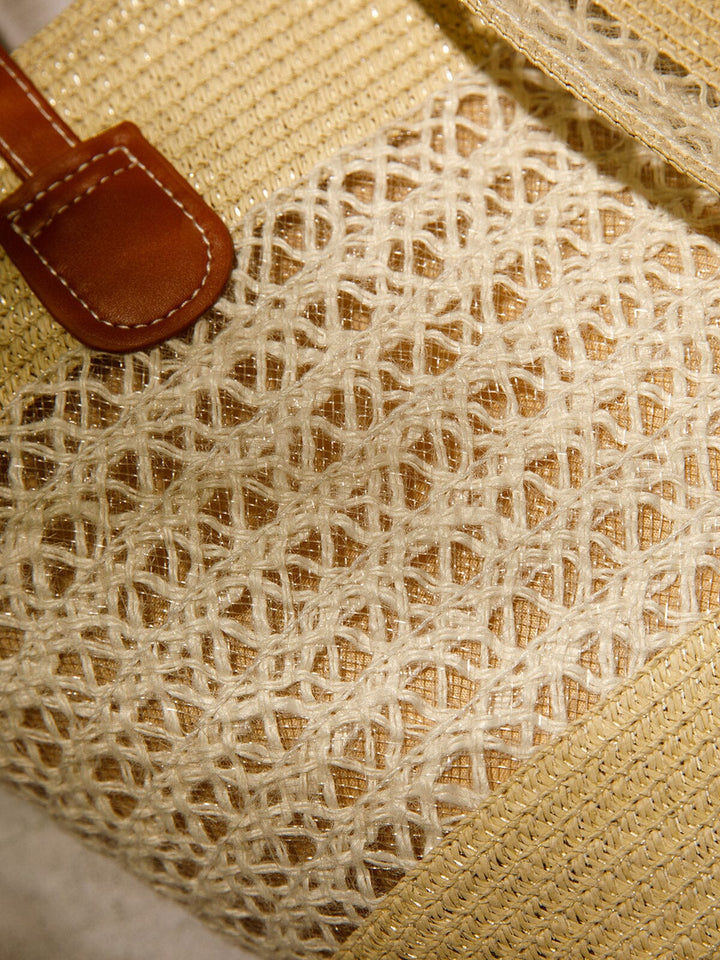 WOMEN'S STRAW SUN HAT WITH MATCHING WOVEN COLORBLOCK TOTE BAG