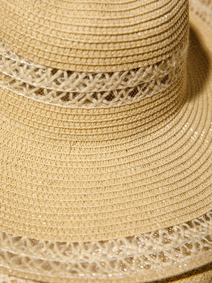 WOMEN'S STRAW SUN HAT WITH MATCHING WOVEN COLORBLOCK TOTE BAG
