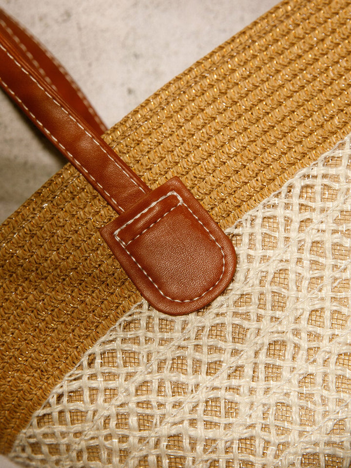 WOMEN'S STRAW SUN HAT WITH MATCHING WOVEN COLORBLOCK TOTE BAG