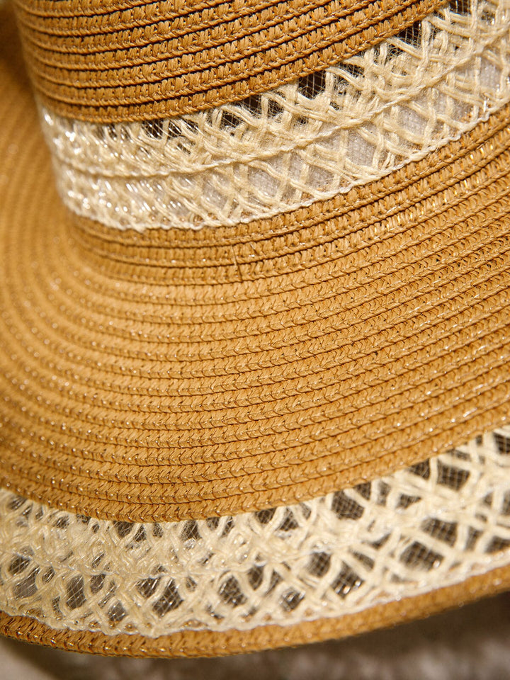WOMEN'S STRAW SUN HAT WITH MATCHING WOVEN COLORBLOCK TOTE BAG