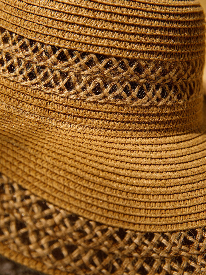 WOMEN'S STRAW SUN HAT WITH MATCHING WOVEN COLORBLOCK TOTE BAG