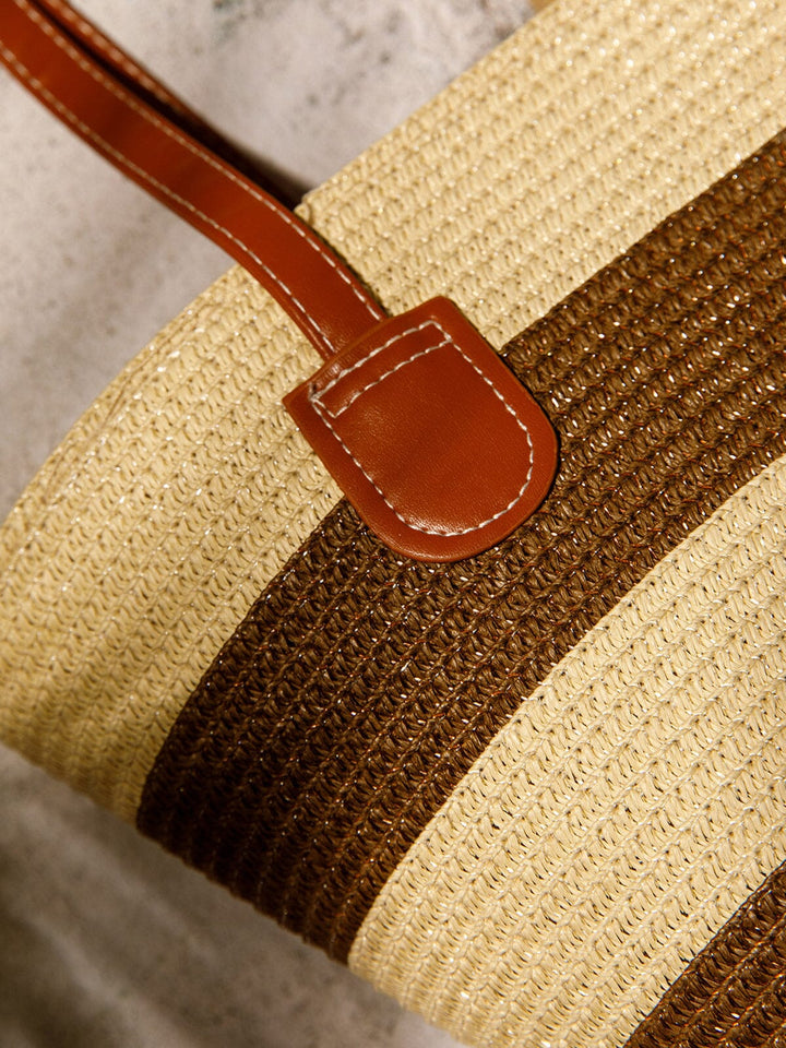 WOMEN'S STRAW SUN HAT WITH MATCHING WOVEN COLORBLOCK TOTE BAG