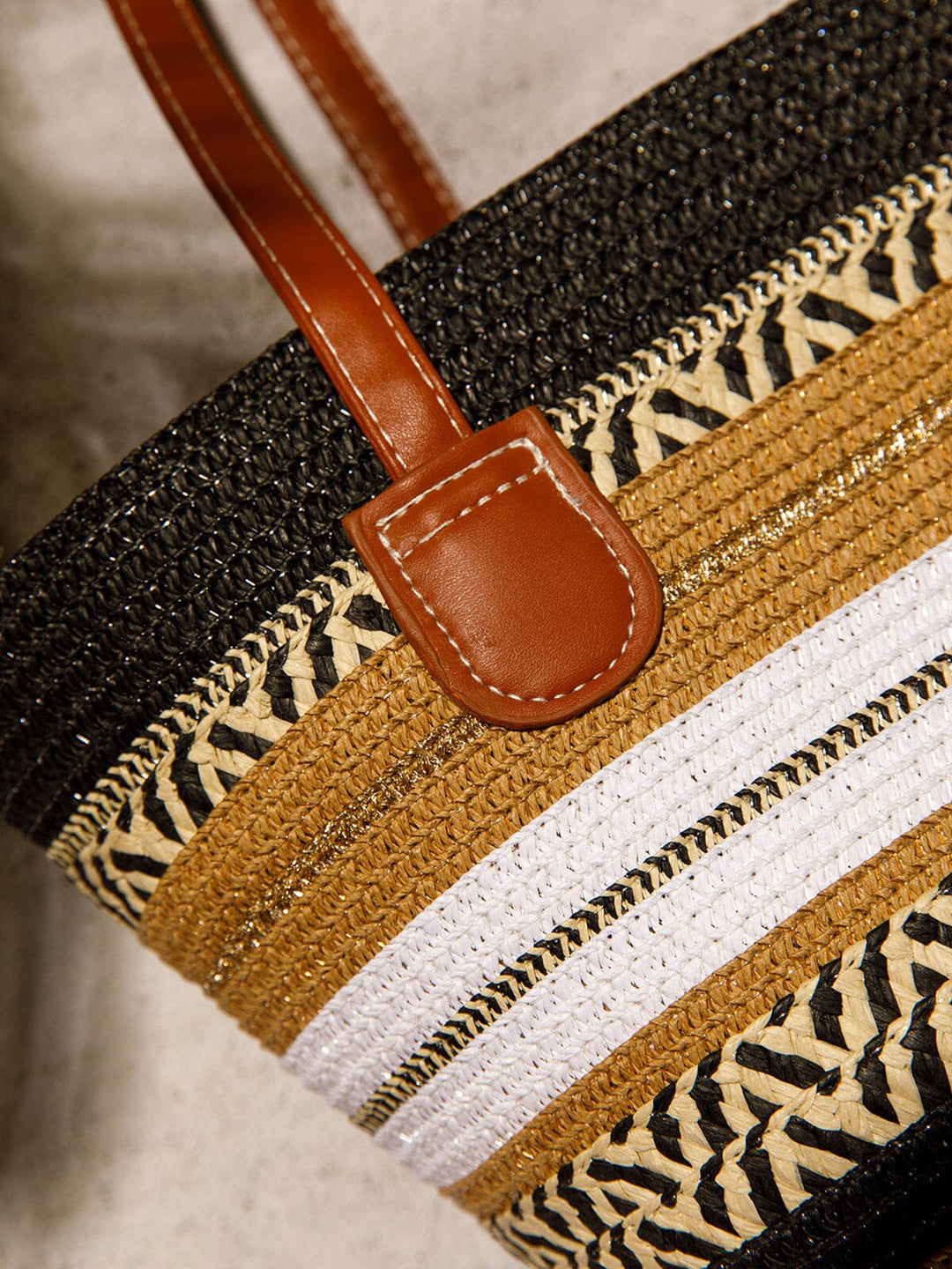 WOMEN'S STRAW SUN HAT WITH MATCHING WOVEN COLORBLOCK TOTE BAG