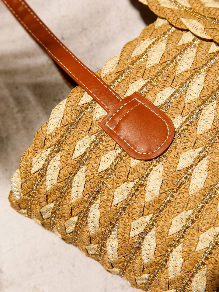 WOMEN'S STRAW SUN HAT WITH MATCHING WOVEN COLORBLOCK TOTE BAG