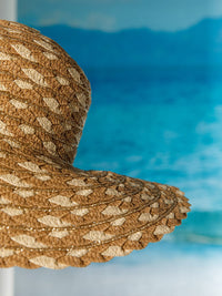 WOMEN'S STRAW SUN HAT WITH MATCHING WOVEN COLORBLOCK TOTE BAG
