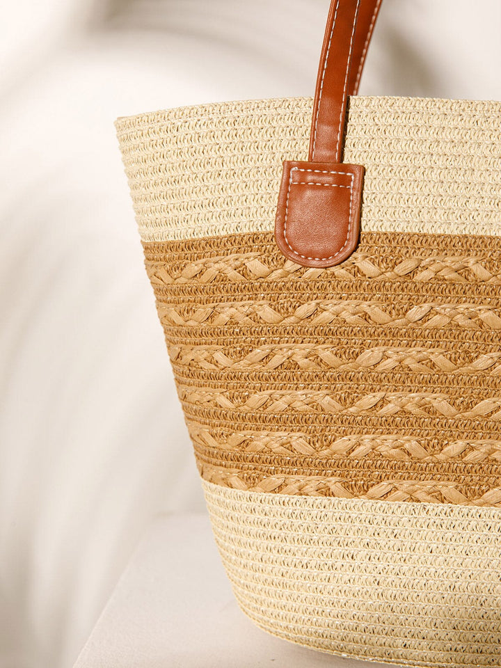 WOMEN'S STRAW SUN HAT WITH MATCHING WOVEN COLORBLOCK TOTE BAG