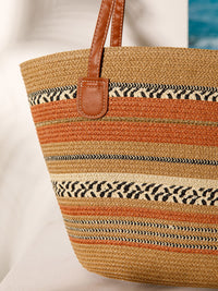 WOMEN'S STRAW SUN HAT WITH MATCHING WOVEN COLORBLOCK TOTE BAG
