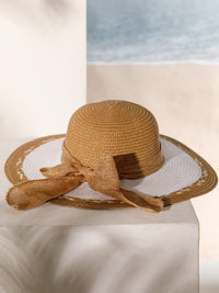WOMEN'S STRAW SUN HAT WITH MATCHING WOVEN COLORBLOCK TOTE BAG