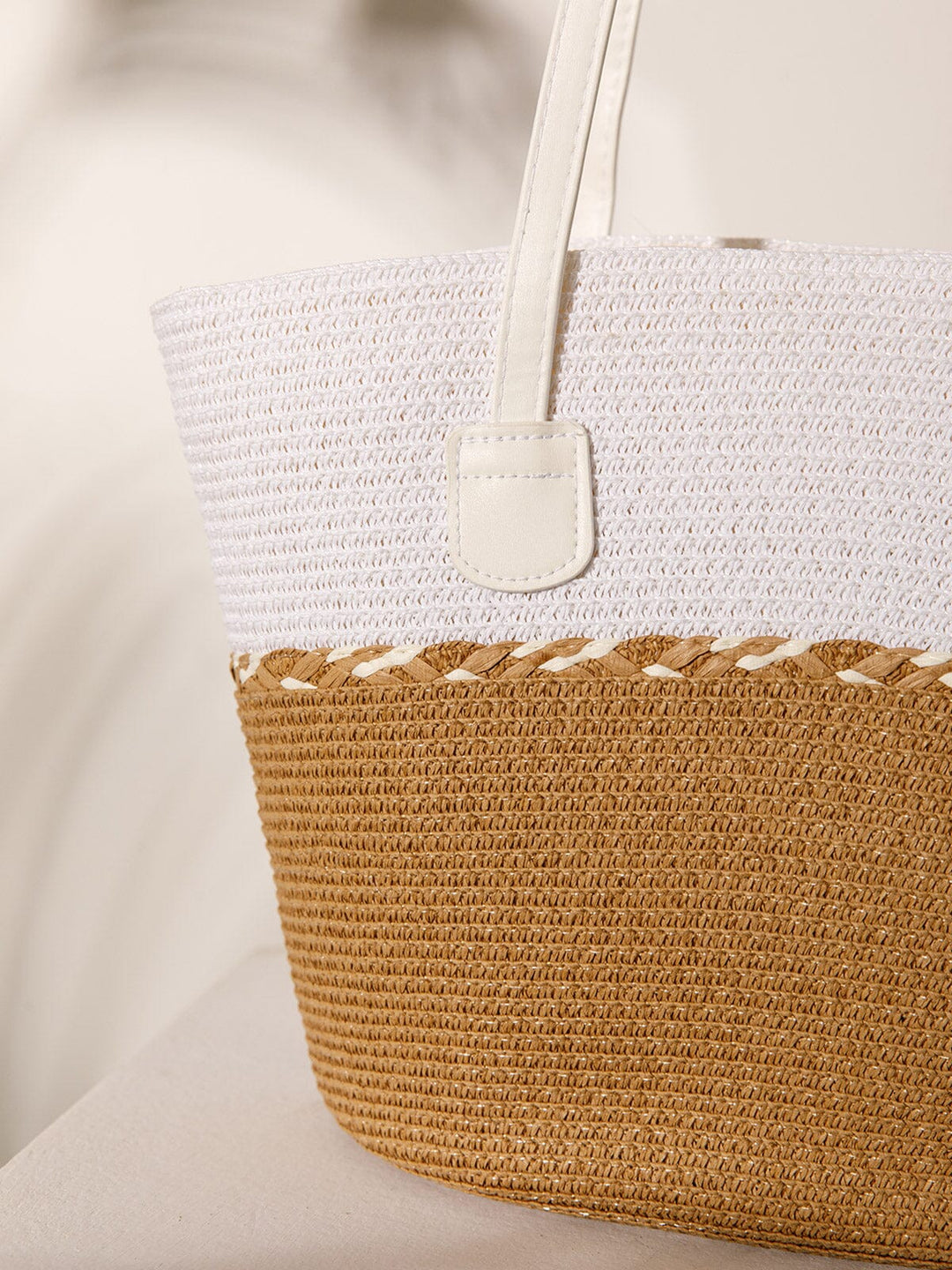 WOMEN'S STRAW SUN HAT WITH MATCHING WOVEN COLORBLOCK TOTE BAG