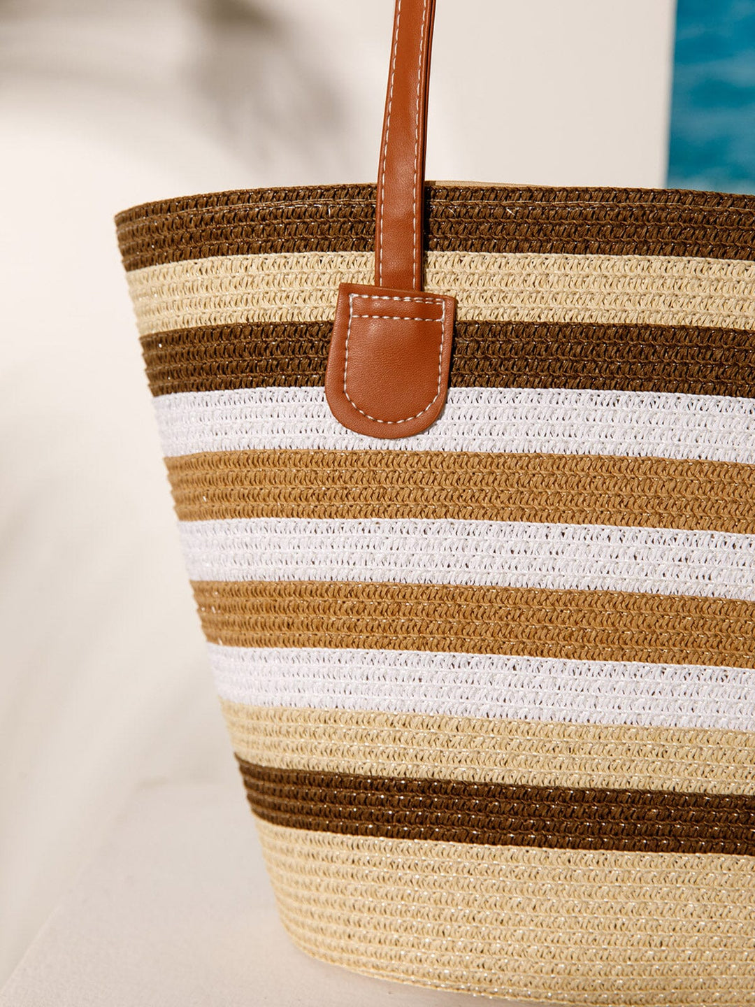 WOMEN'S STRAW SUN HAT WITH MATCHING WOVEN COLORBLOCK TOTE BAG