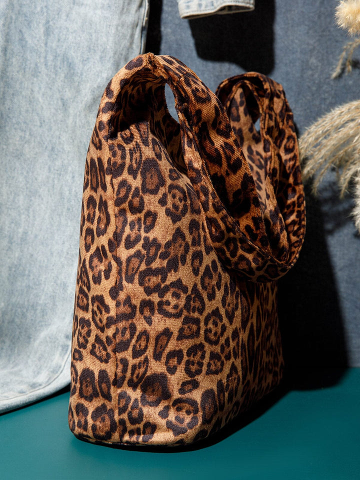 WOMEN'S DOUBLE STRAPS SUEDE ANIMAL PRINT TOTE BAG