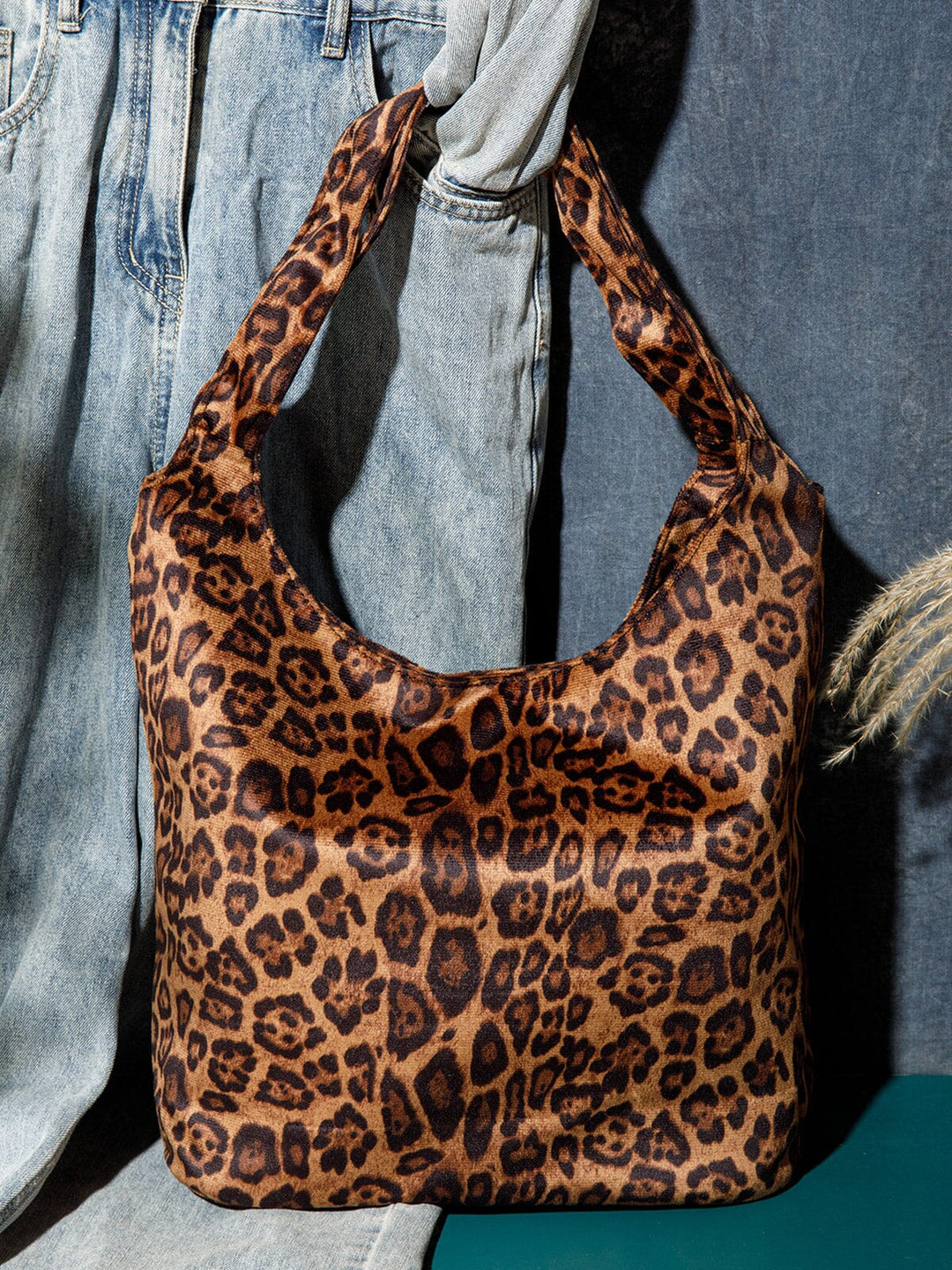 WOMEN'S DOUBLE STRAPS SUEDE ANIMAL PRINT TOTE BAG