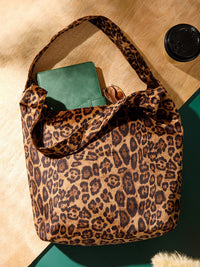 WOMEN'S DOUBLE STRAPS SUEDE ANIMAL PRINT TOTE BAG