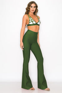 WOMEN'S SLEEVELESS CROP TOP & ELASTIC WAIST BELL LEG PANTS BANDAGE 2PC. SET