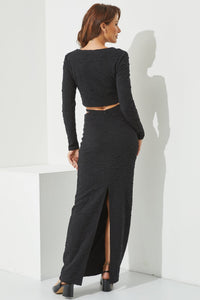 *****WOMEN'S SLEEVELESS BRALETTE WITH LONG SLEEVE CARDIGAN & ZIP UP MAXI SKIRT DETAILED 3PC. SET