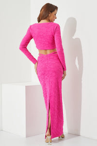 *****WOMEN'S SLEEVELESS BRALETTE WITH LONG SLEEVE CARDIGAN & ZIP UP MAXI SKIRT DETAILED 3PC. SET