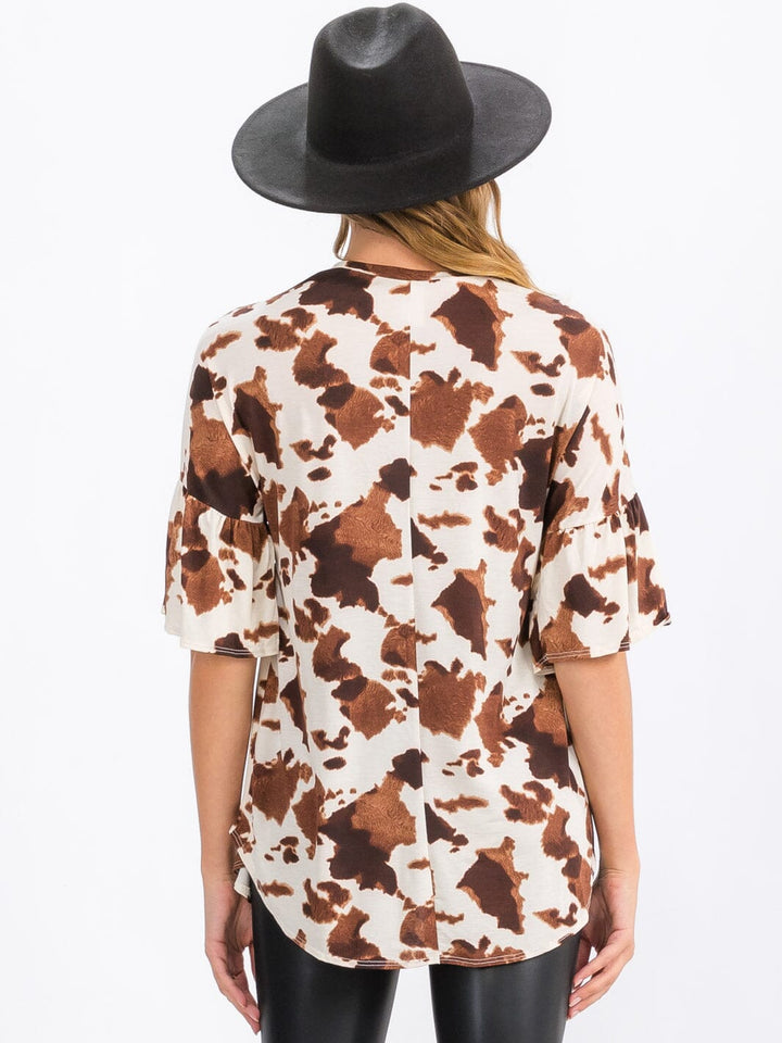 WOMEN'S SHORT SLEEVE TUNIC ANIMAL PRINT BLOUSE TOP