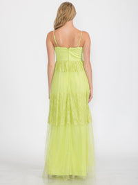 WOMEN'S SLEEVELESS LACE TIERED MAXI GOWN DRESS (Copy)