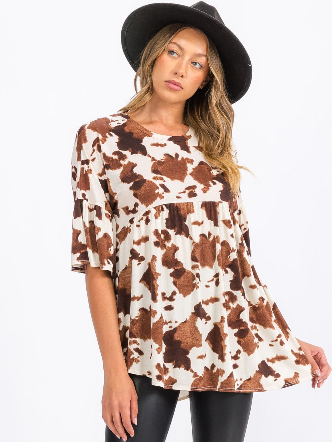 WOMEN'S SHORT SLEEVE TUNIC ANIMAL PRINT BLOUSE TOP