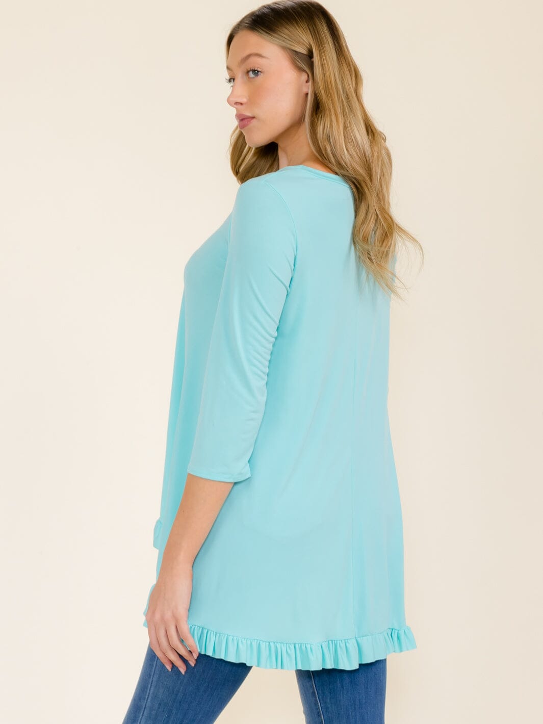 WOMEN'S 3/4 SLEEVES RUFFLE BOTTOM HEM TUNIC HIGH-LOW TOP