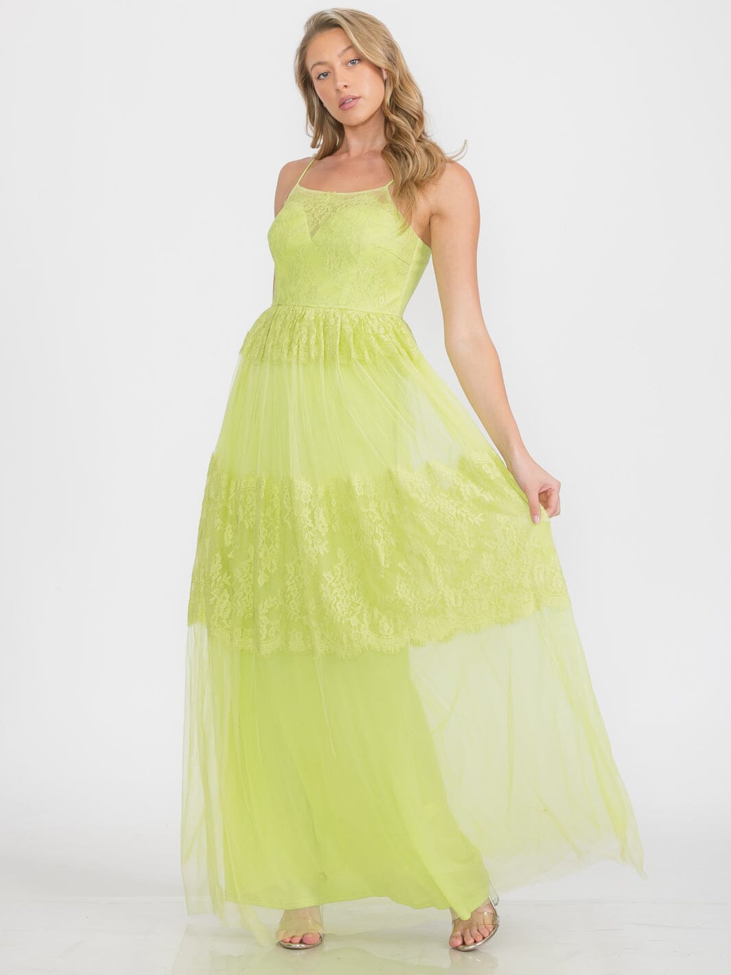 WOMEN'S SLEEVELESS LACE TIERED MAXI GOWN DRESS (Copy)